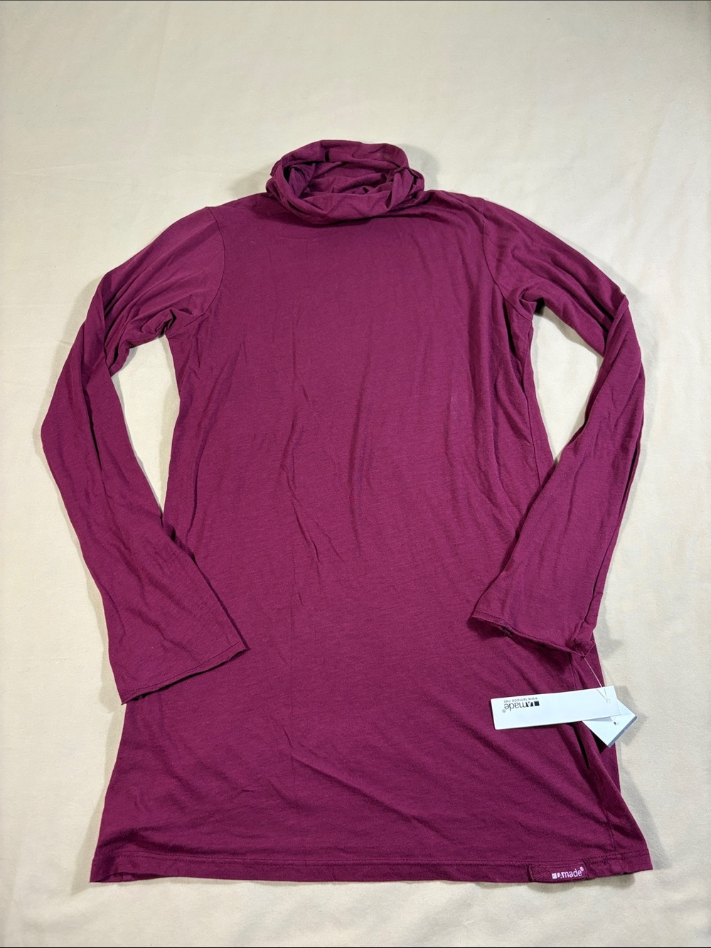 NWT LAmade Purple 100% Cotton Long Sleeve Turtleneck Tunic Top Size L